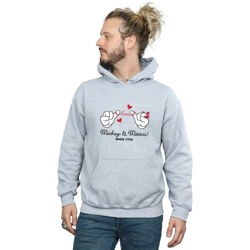 Image of Disney Men Mickey Mouse Love Hands Hoodie in Grey Size: large Grey L Male 5057864536157