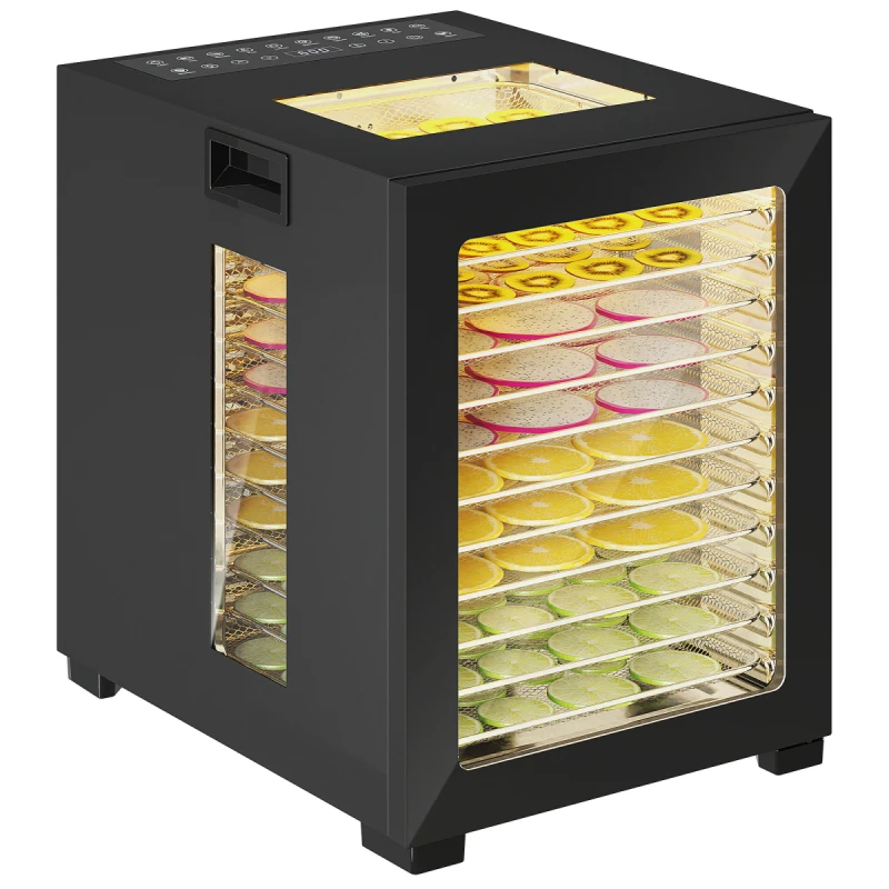 Image of HOMCOM HOMCOM Food Dehydrator with 12 Stainless Steel Tray, 850W Food Dryer Machine in Black One Size Unisex 5063603324411