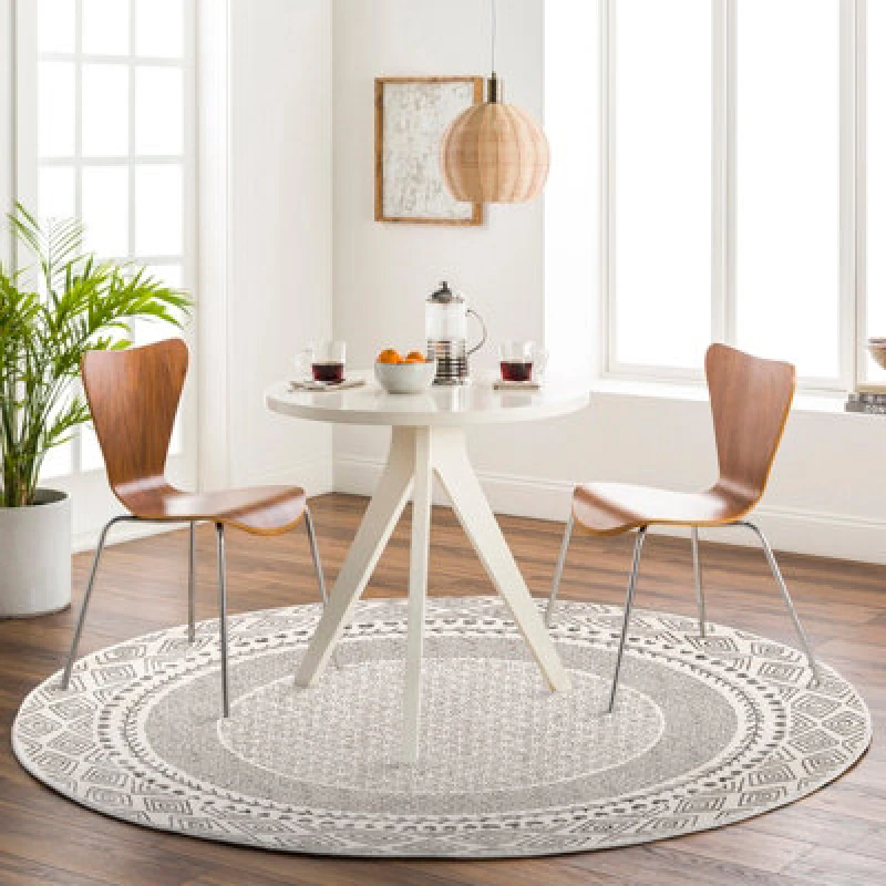 Image of Livabliss Round Scandi Geometric Grey Ambre Area Rug 160 X 160 Cm - Easy Care, Non Shedding, Ideal For Living Room & Bedroom