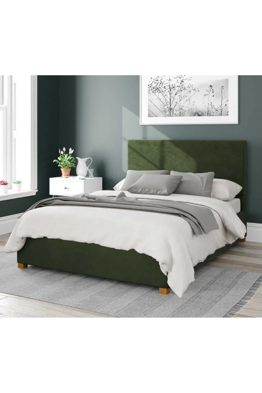 Image of Aspire Aspire Garland Upholstered Ottoman Storage Bed, Plush Velvet Fabric in Dark Olive Size: Single Dark Olive Single Unisex 5057632180537