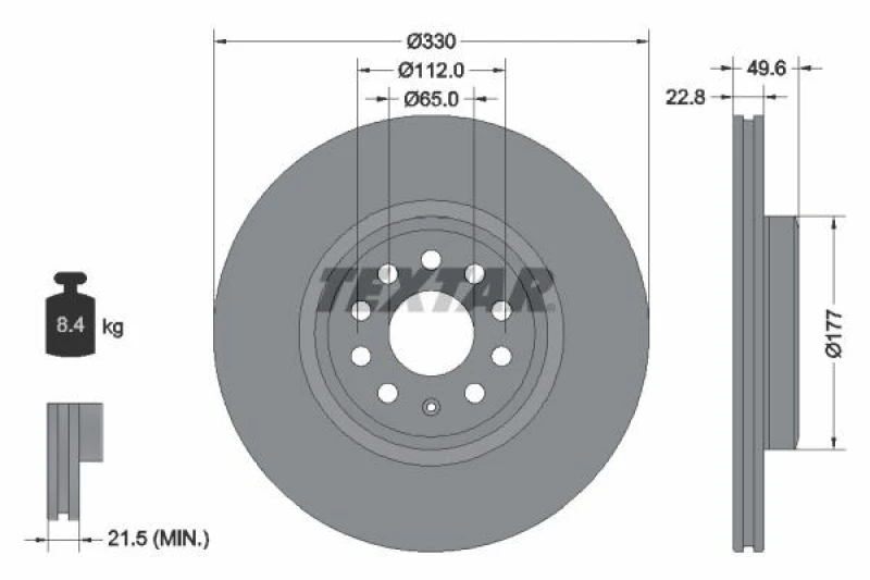 Image of Brake disc TEXTAR 92327103