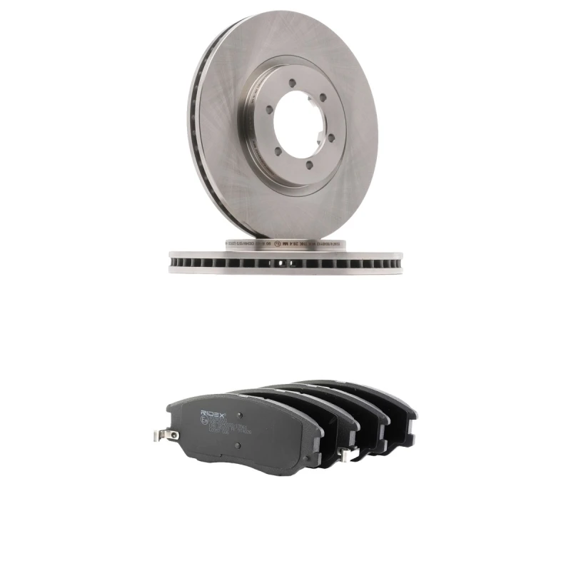 Image of RIDEX 3405B2970 Brake disc and pads set Front Axle, Brake Disc Type: internally vented, incl. wear warning contact Brake Set,disc brakes (3405)