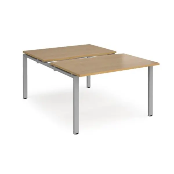 Image of Adapt Bench Desk 2 Person Rectangular Desks 1200mm With Sliding Tops Oak Tops With Silver Frames 1600mm Depth Adapt Oak STE1216-S-O