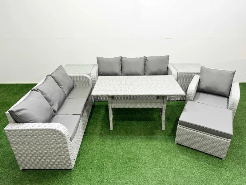 Image of FIMOUS Fimous 8 Seater Poly Rattan Outdoor Garden Furniture Rectangular Dining Table Sofa Set Patio 3 Seater Sofa Reclining Chair 3 Seater Sofa Big 40