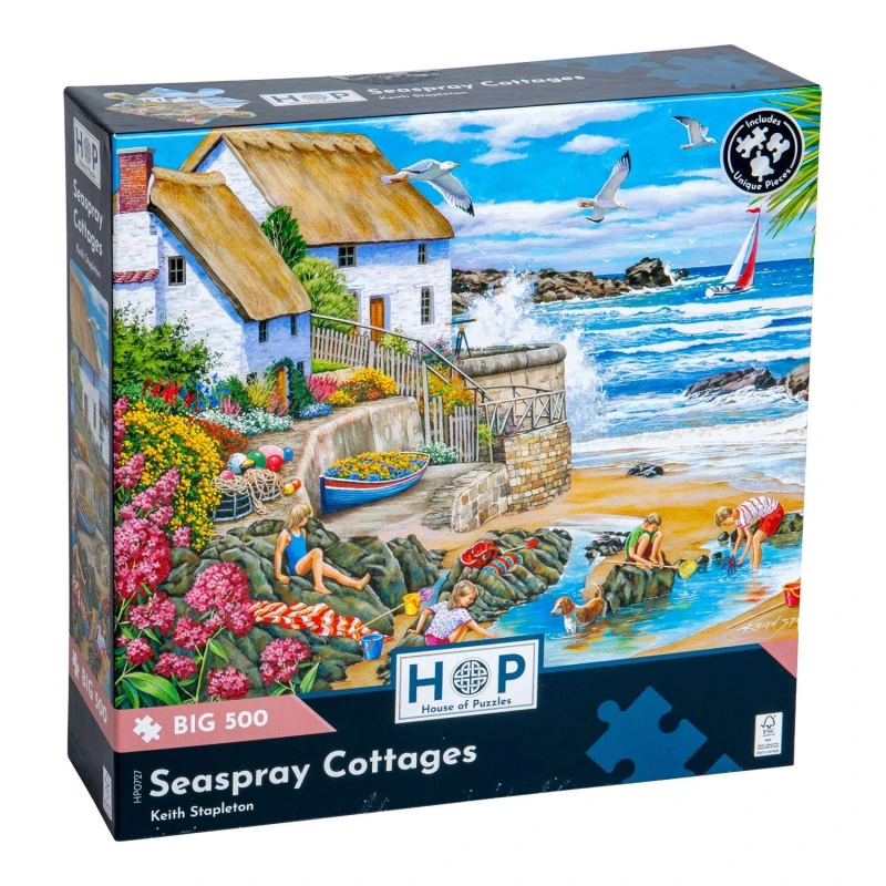 Image of The House Of Puzzles Seaspray Cottages BIG 500 Piece Jigsaw Puzzle Multicolor Unisex 500 Piece
