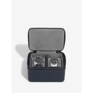 image of Stackers Navy Blue Double Zipped Watch Box, Leather