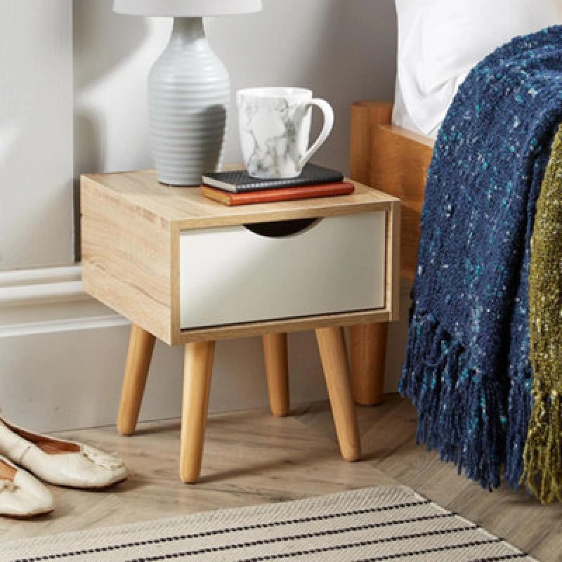 Image of Home Source Boden 1 Drawer Bedside Table Storage Unit Light Oak