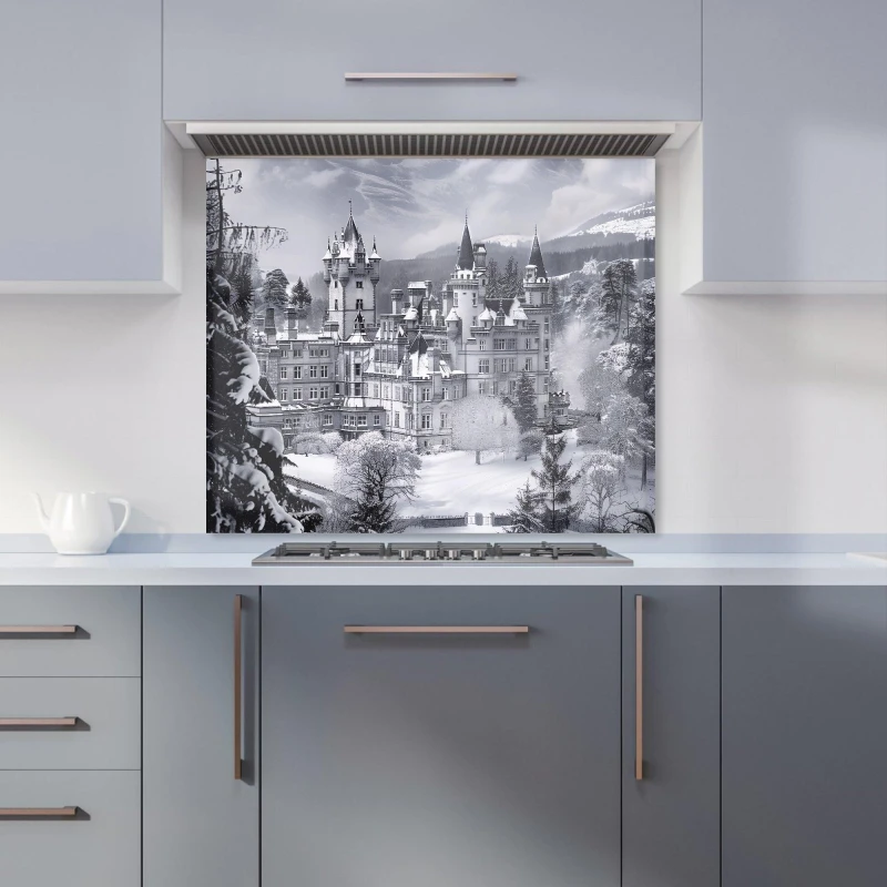 Image of Warren Reed - Designer Snow-Covered Balmoral Castle Kitchen Splashback in Brown Size: 600mm x 750mm Brown Unisex 600mm x 750mm
