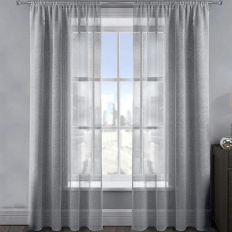 Image of Velosso Alessandria Sheer Voile Panel Slot Top in Silver Size: 137cm width x 229cm drop Silver Unisex 137cm width x 229cm drop