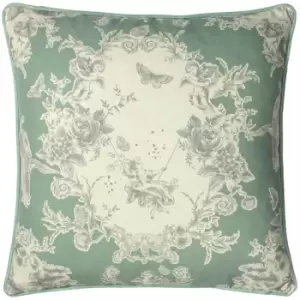 image of Paoletti Burford Floral Cushion Cover (One Size) (Sage/White) - Sage/White