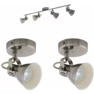 image of Quad Ceiling Light & 2x Matching Wall Lights Antique Nickel Adjustable Vintage