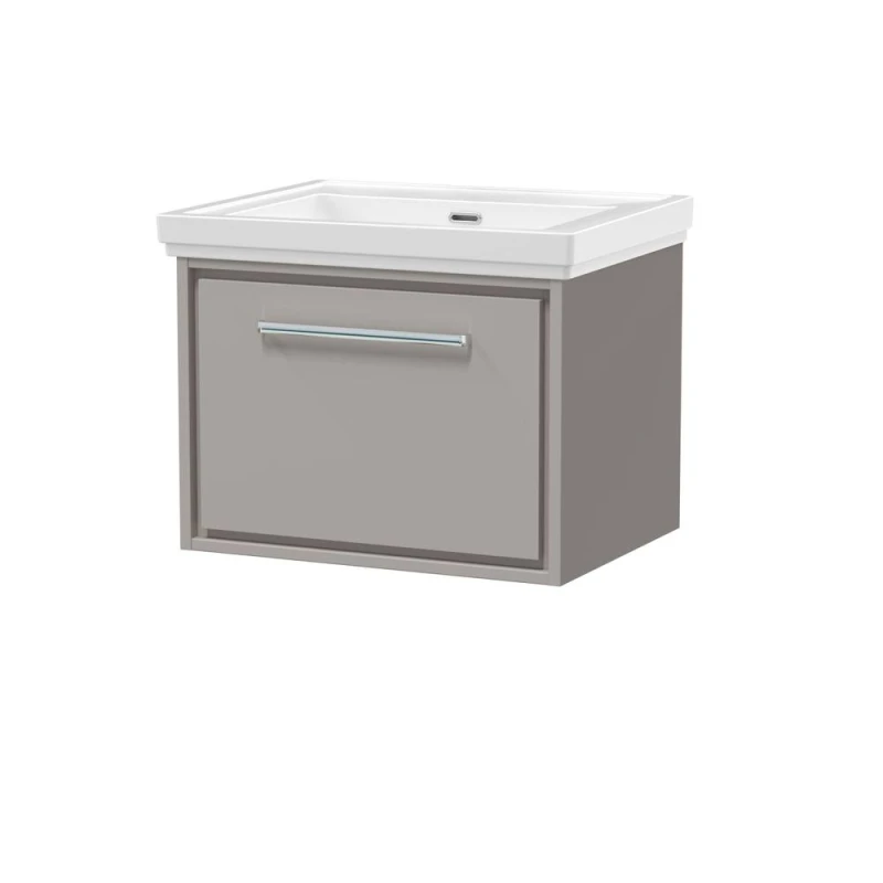 Image of Balterley Modern Wall Hung Single Drawer Bathroom Vanity With Fireclay Basin, Pebble Grey, 600mm