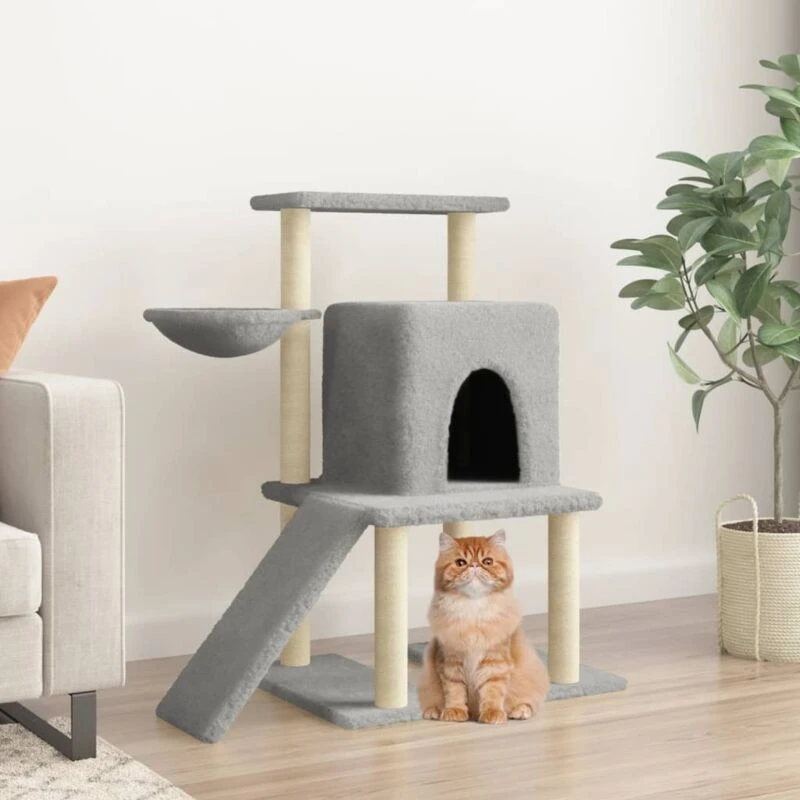 Image of vidaXL Cat Tree w/Sisal Scratching Posts Light Grey 96.5cm, Grey 172077