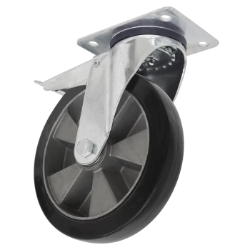 Image of Heavy-Duty Rubber Castor Wheel Swivel With Total Lock 125mm - Trade