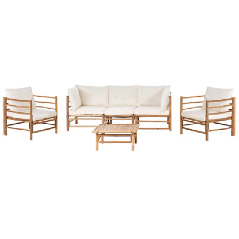 Image of BELIANI Garden Lounge Set with Table 5 Seater CERRETO Bamboo Wood Off-White 462397