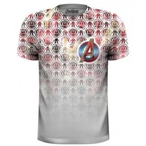 Image of Marvel Comics - Avengers Icons Pattern Pocket Logo Unisex Large T-Shirt - Sublimated,White