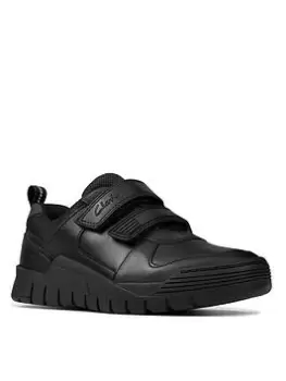 Image of Clarks Kid Scooter Speed Strap School Shoe - Black Leather, Size 2.5 Older