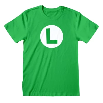 Image of Nintendo Super Mario - Luigi Badge Unisex Large T-Shirt - Green