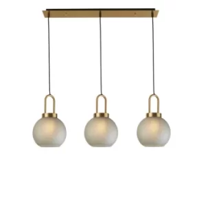 image of Snowdrop 3 Light Bar Pendant, Brass, Acid Glass