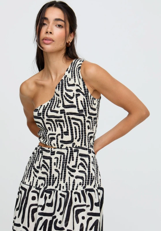 Image of Raffya Womens Jazz Jersey One Shoulder Warhol Print Midi Dress In Black Size: 14 Multicolor Female 14