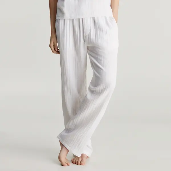 Image of Calvin Klein Textured Cotton-Gauze Sleep Pants - XS White Underwear and Nightwear female 000QS7140E100 XS