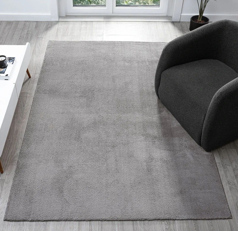 Image of Comfy Washable Low Pile Living Room Area Rug - Anti Slip Felt Backing Dark Grey 200Cm X 280Cm