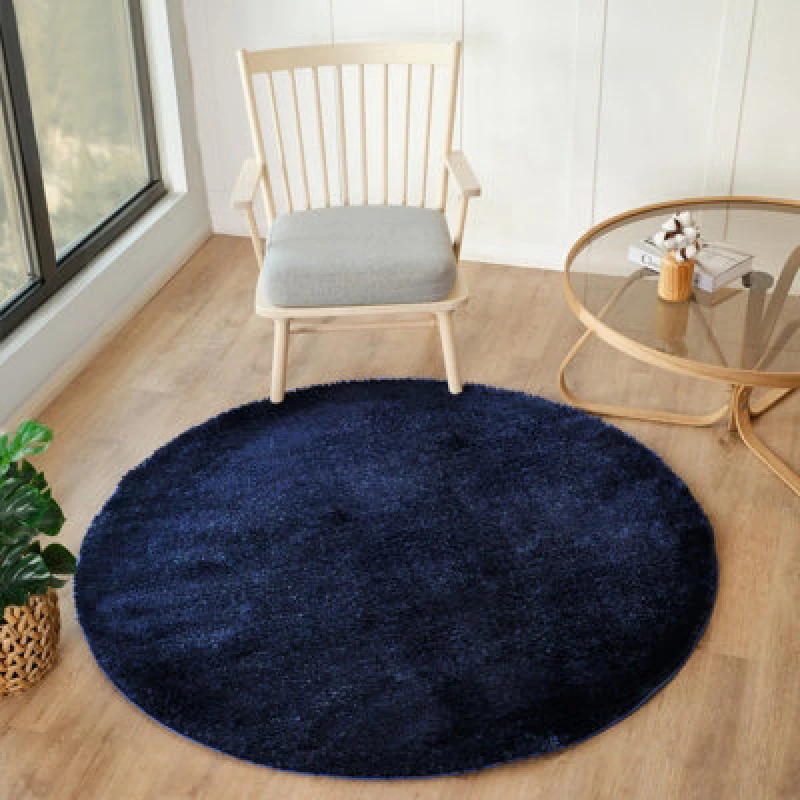 Image of Livabliss Round Shaggy Solid Color Plush Pile Cobalt Claire Area Rug 120 X 120 Cm - Easy Care, Non Shedding, Ideal For Living Room & Bedroom