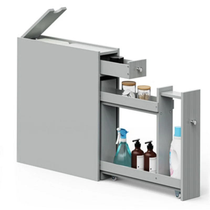 Image of VonHaus Freestanding Shaker Style Slimline Bathroom Storage Unit Grey