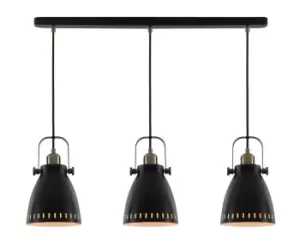 Image of Linear Ceiling Pendant, 3 x E27, Matt Black, Antique Brass, Khaki