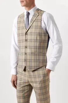Image of Mens Slim Neutral Highlight Check Suit Waistcoat