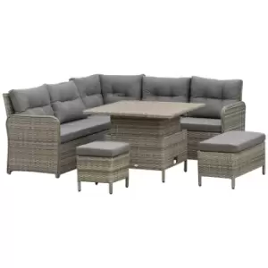 image of Outsunny 6 Pieces Outdoor PE Rattan Garden Furniture, Patio Wicker Sectional Conversation Corner Sofa w/ Soft Padded Cushion & Liftable Coffee Table