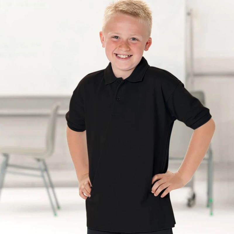 Image of Jerzees Schoolwear Jerzees Schoolgear 65 35 Pique Polo Shirt Pack of 2 in Black Size: 5-6 Years Black Unisex 5-6 Years