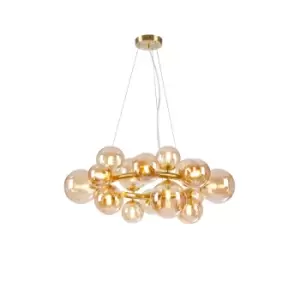 image of Marshall Circular Ceiling Pendant, 16 Light G9, Satin Gold, Amber Plated Glass