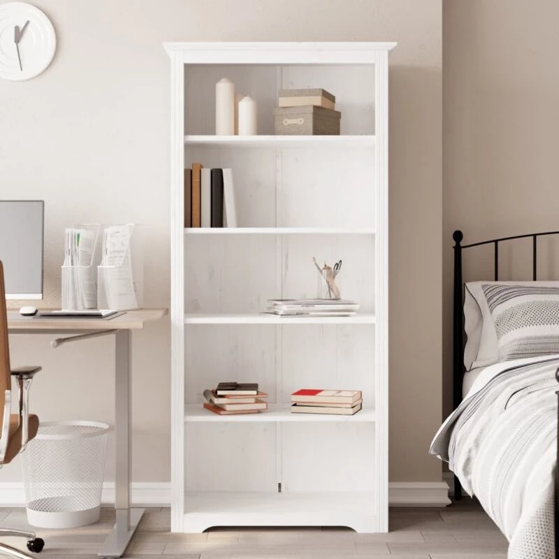 Image of Vidaxl Bookcase Bodo White 80X38X180 Cm Solid Wood Pine 5-tier, White 355080
