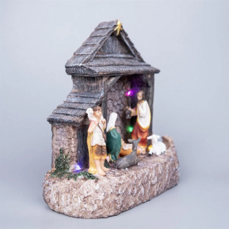 Image of Shatchi LED Light Up Christmas Nativity Scene Set Jesus Christ Birth Crib Battery Operated Xmas House Home Window Table Decoration 22cm Grey