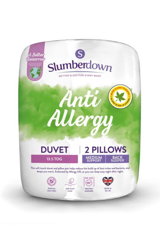 Image of Slumberdown Slumberdown Anti Allergy 13.5 Tog Winter Duvet With 2 Pillows in White Size: Super King White Super King Unisex 5061016120491