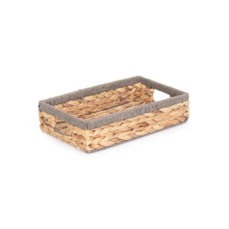 Image of Red Hamper Wh022/1 Small Shallow Rectangular Water Hyacinth With Grey Rope Border Storage Basket