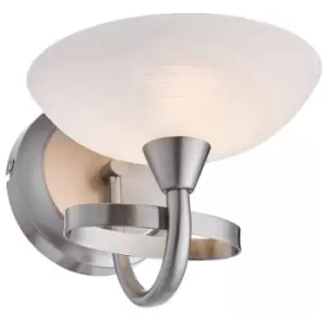 Image of Dimming LED Wall Light Satin Chrome & White Lined Glass Vintage Lamp Fitting
