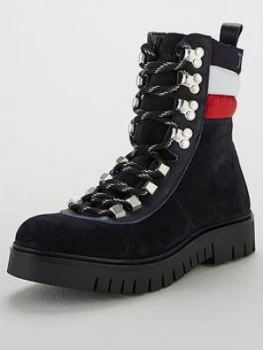 image of Tommy Jeans Padded Nylon Lace Up Boots - Midnight, Midnight, Size 3, Women