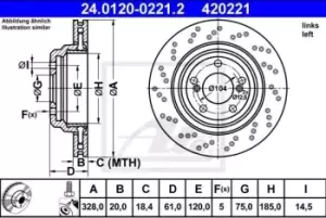 Image of ATE Brake disc BMW 24.0120-0221.2 34212282303 Brake rotor,Brake discs,Brake rotors