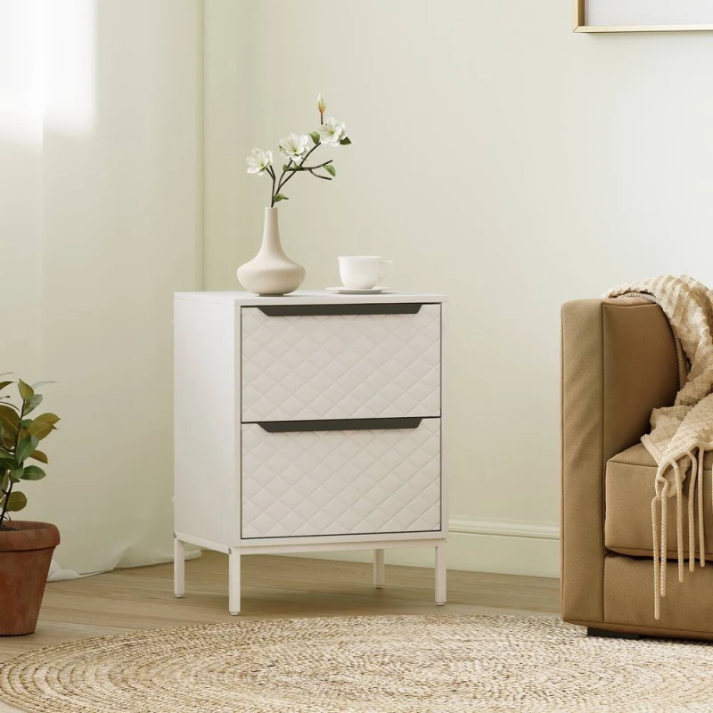 Image of HOMCOM Chest of Drawers, 2 Fabric Drawer Dresser, Aluminium Handles in White Size: Small White Unisex S
