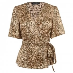 image of SET Leopard Wrap Top - Stone Grey 0729