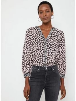 Image of Mint Velvet Elle Floral Contrast Blouse - Black