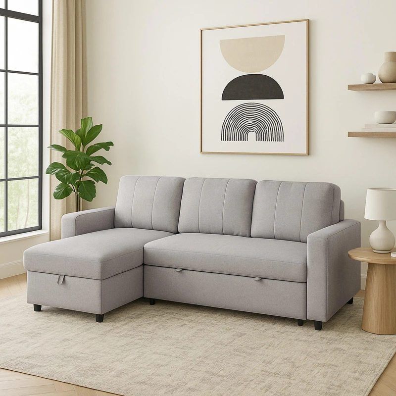 Image of Aspire Aspire Nexis Corner Sofa Bed with Storage, Chaise on the Left in Light Grey Size: 3 Seater Light Grey 3 Seater Unisex 5057632314994