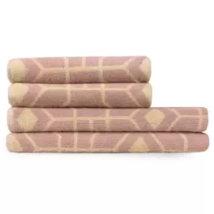Image of Bee Deco Geometric Jacquard 4 Piece Hand/Bath Towel Set Blush