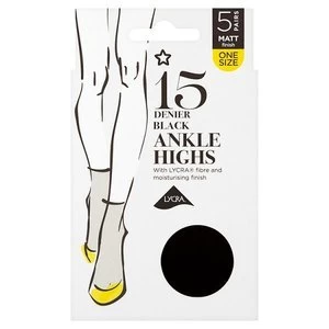 image of Superdrug 5 Pack 15 Denier Ankle High Lycra Tights - Black