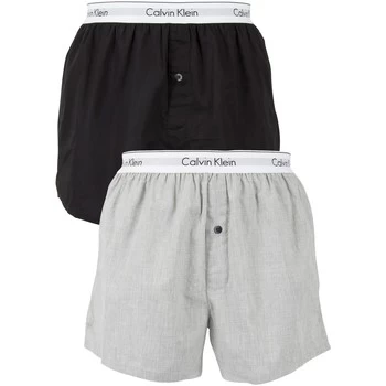Image of Calvin Klein Jeans 2 Pack Logo Slim Fit Woven Boxers mens Boxer shorts in Multicolour - Sizes UK M,UK L,One size