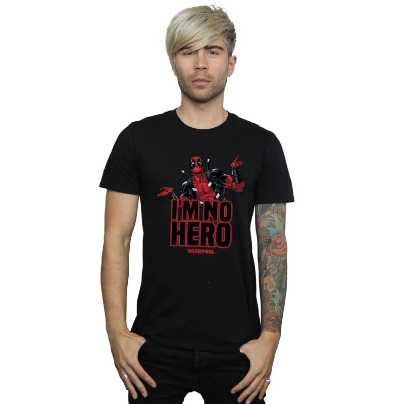Image of Marvel Marvel Men Deadpool I'm No Hero T-Shirt in Black Size: Small Black S Male 5057981017720