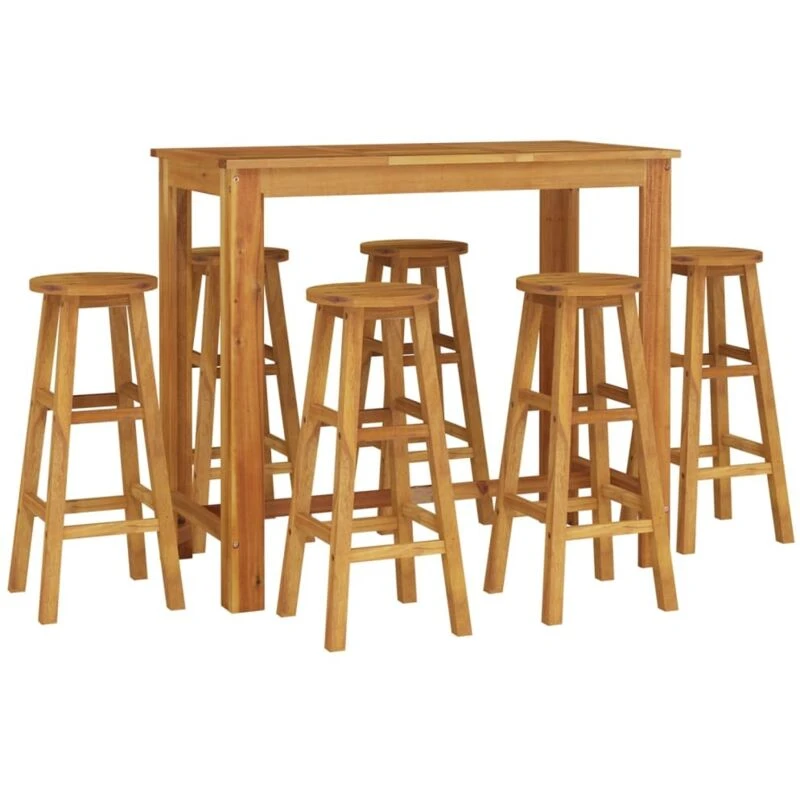 Image of vidaXL 7 Piece Garden Dining Set Solid Wood Acacia, Brown 3154395