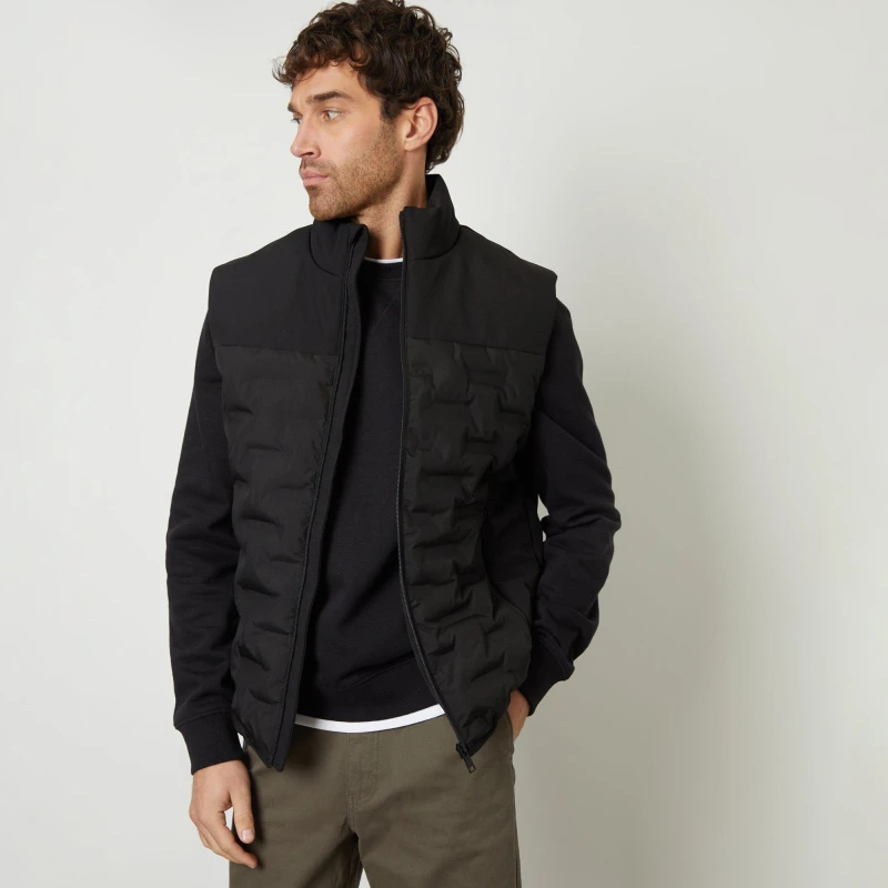 Image of Threadbare Quilted Panel Funnel Neck Gilet Black